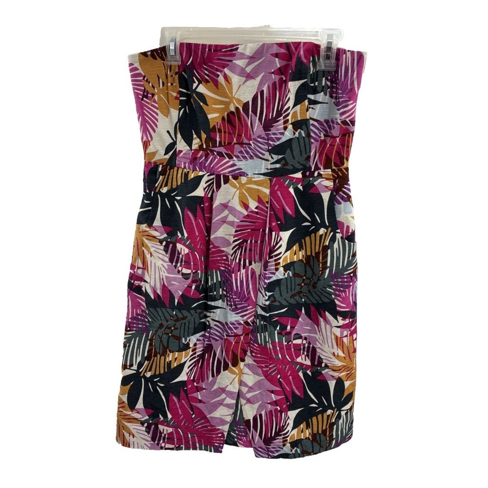 White House Black Market Womens Silk Dress Tropical Print Strapless Size 8